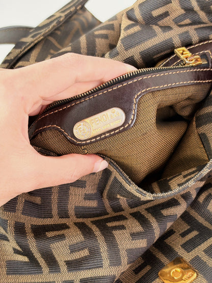 Fendi Vintage Zucca Mamma Gold Baguette Shoulder Bag