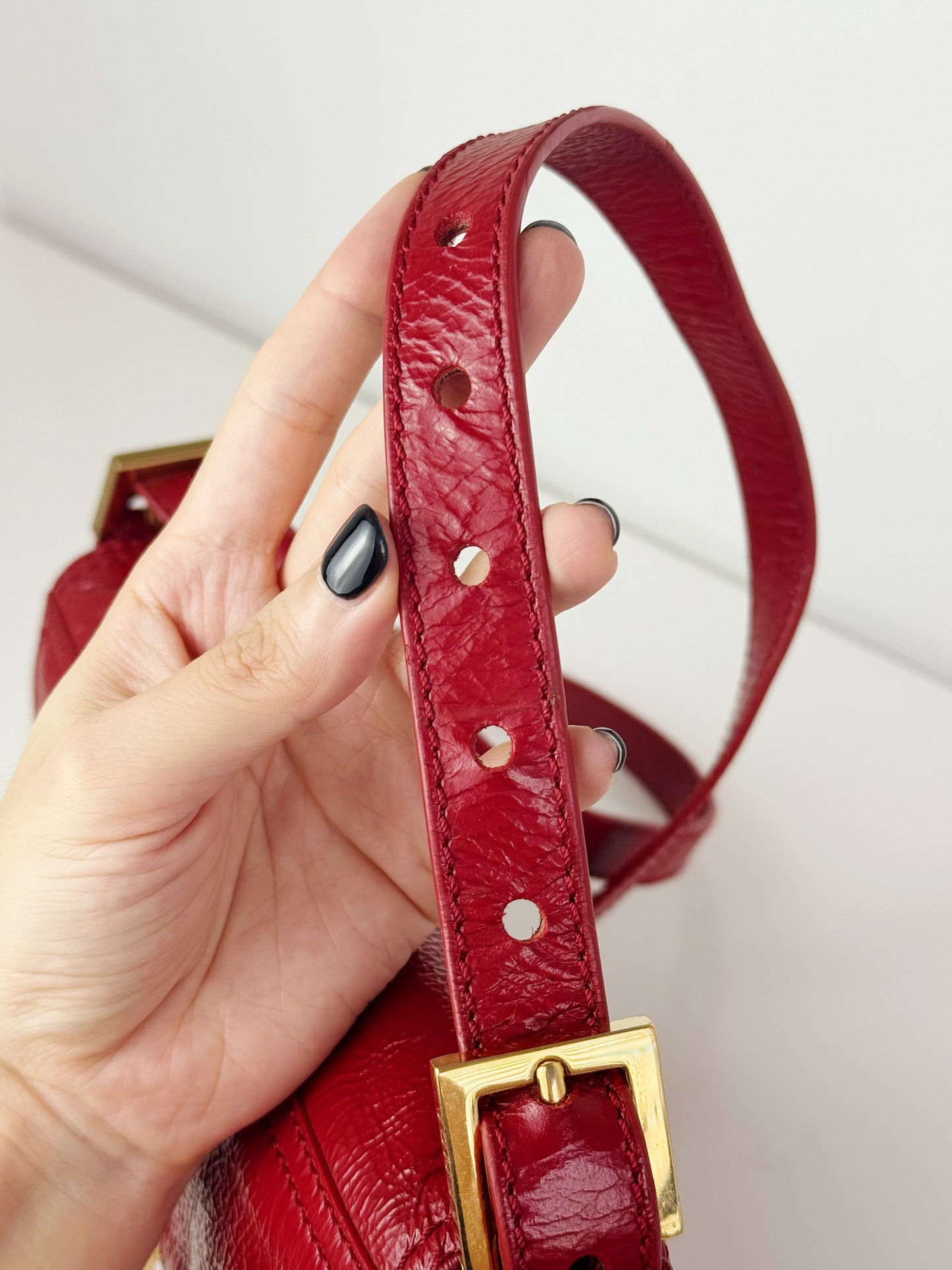 Fendi Vintage Red Leather Convertible Baguette Crossbody Bag