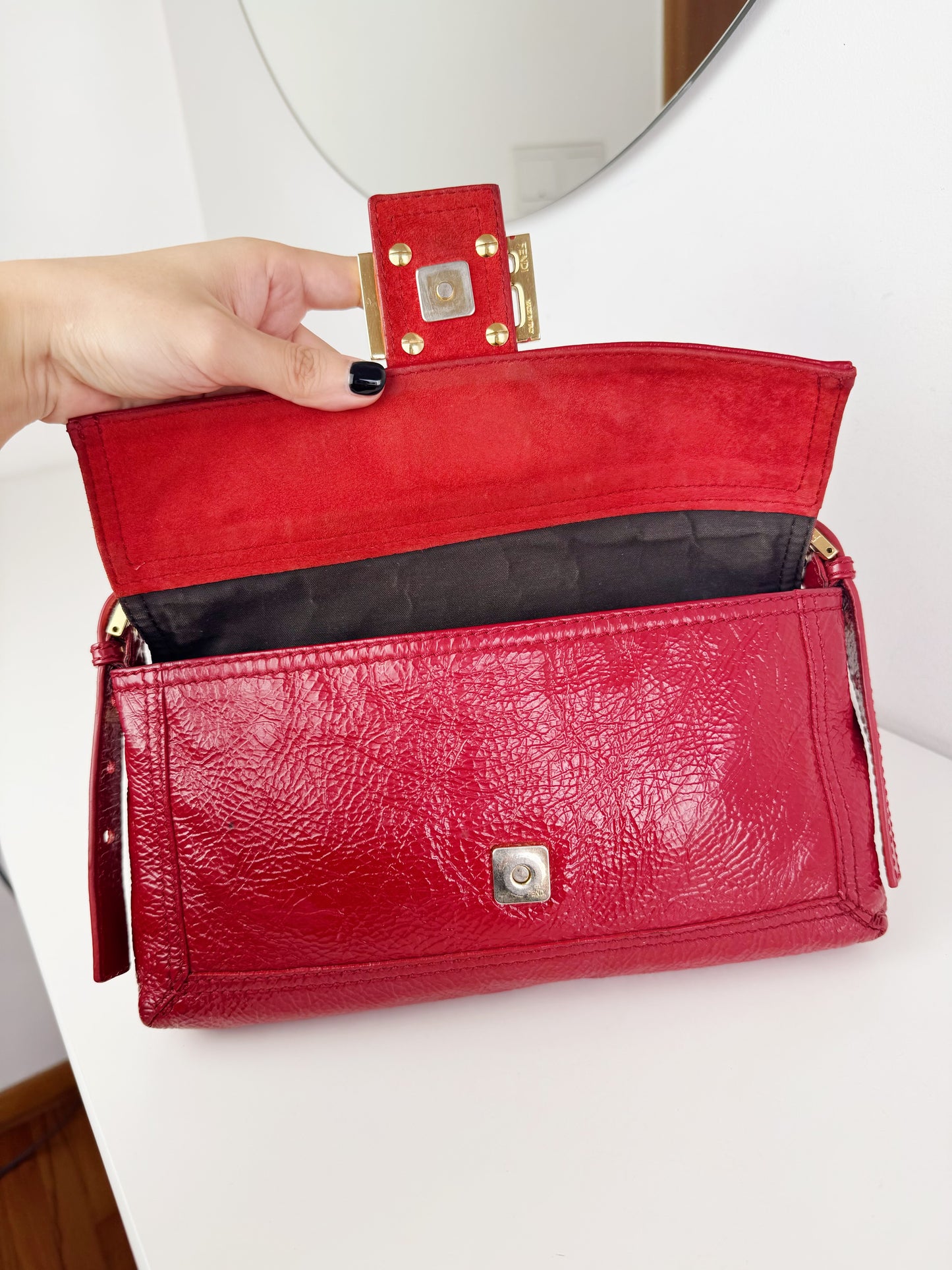 Fendi Vintage Red Leather Convertible Baguette Crossbody Bag