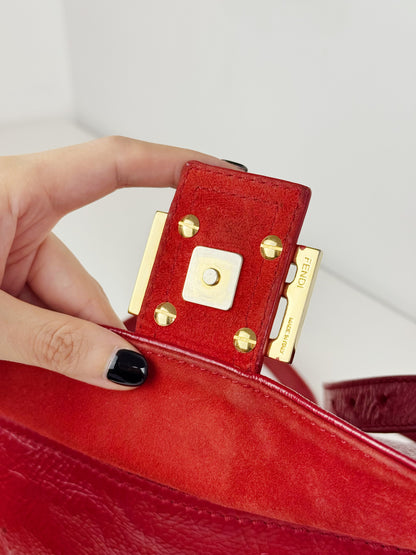 Fendi Vintage Red Leather Convertible Baguette Crossbody Bag