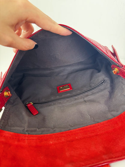Fendi Vintage Red Leather Convertible Baguette Crossbody Bag