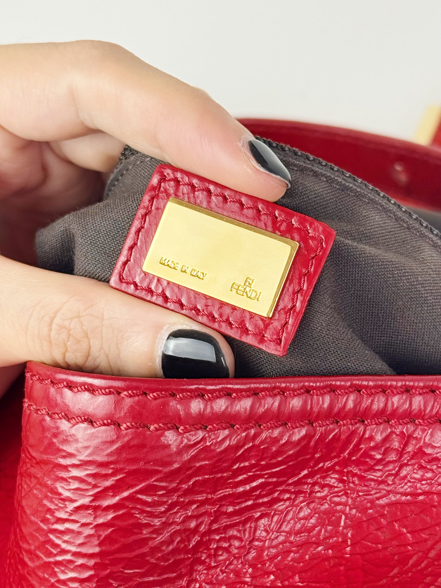 Fendi Vintage Red Leather Convertible Baguette Crossbody Bag