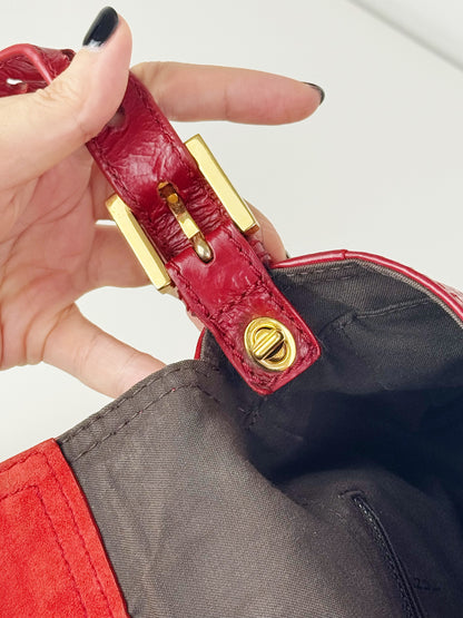 Fendi Vintage Red Leather Convertible Baguette Crossbody Bag