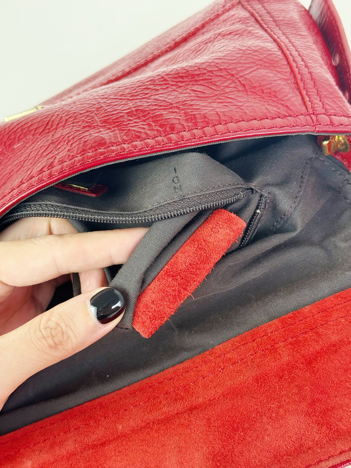 Fendi Vintage Red Leather Convertible Baguette Crossbody Bag