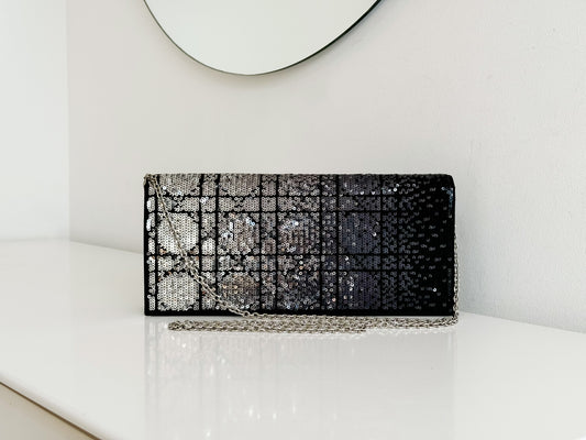 Christian Dior Vintage Glitter Wallet on Chain Clutch Crossbody Handbag