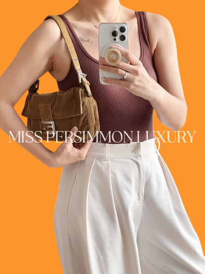 Fendi Vintage Brown Corduroy Baguette Shoulder Bag