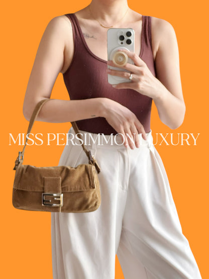 Fendi Vintage Brown Corduroy Baguette Shoulder Bag