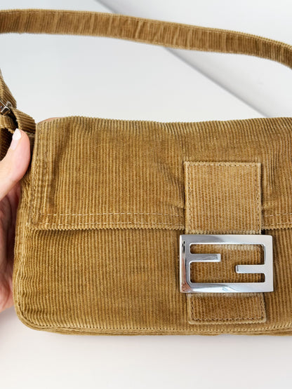 Fendi Vintage Brown Corduroy Baguette Shoulder Bag