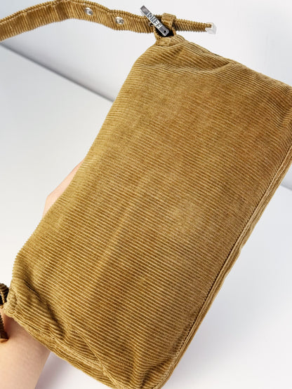 Fendi Vintage Brown Corduroy Baguette Shoulder Bag