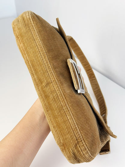 Fendi Vintage Brown Corduroy Baguette Shoulder Bag