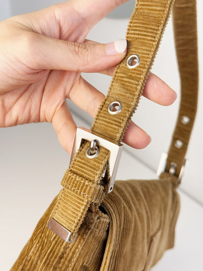 Fendi Vintage Brown Corduroy Baguette Shoulder Bag
