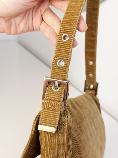 Fendi Vintage Brown Corduroy Baguette Shoulder Bag