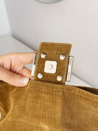 Fendi Vintage Brown Corduroy Baguette Shoulder Bag