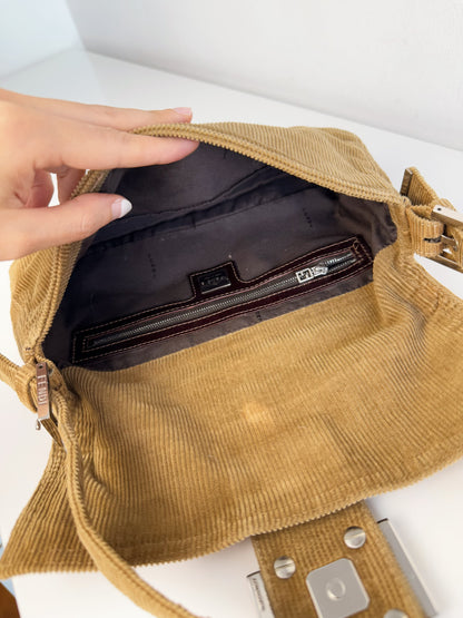 Fendi Vintage Brown Corduroy Baguette Shoulder Bag