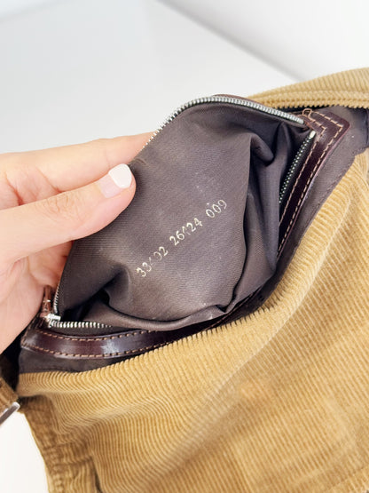 Fendi Vintage Brown Corduroy Baguette Shoulder Bag