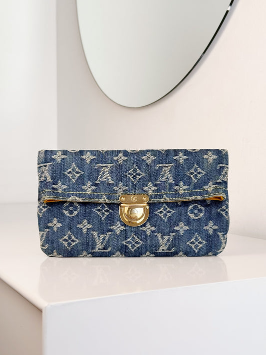 Louis Vuitton Vintage Denim Pochette Plat Clutch Handbag Crossbody Bag