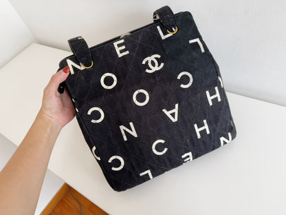 Chanel Vintage Alphabet Cloth Tote Shoulder Bag