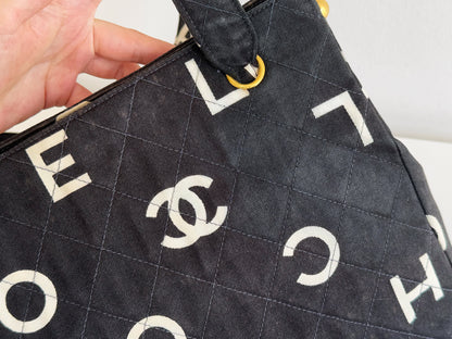 Chanel Vintage Alphabet Cloth Tote Shoulder Bag