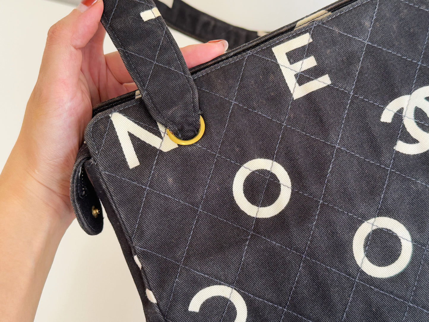 Chanel Vintage Alphabet Cloth Tote Shoulder Bag