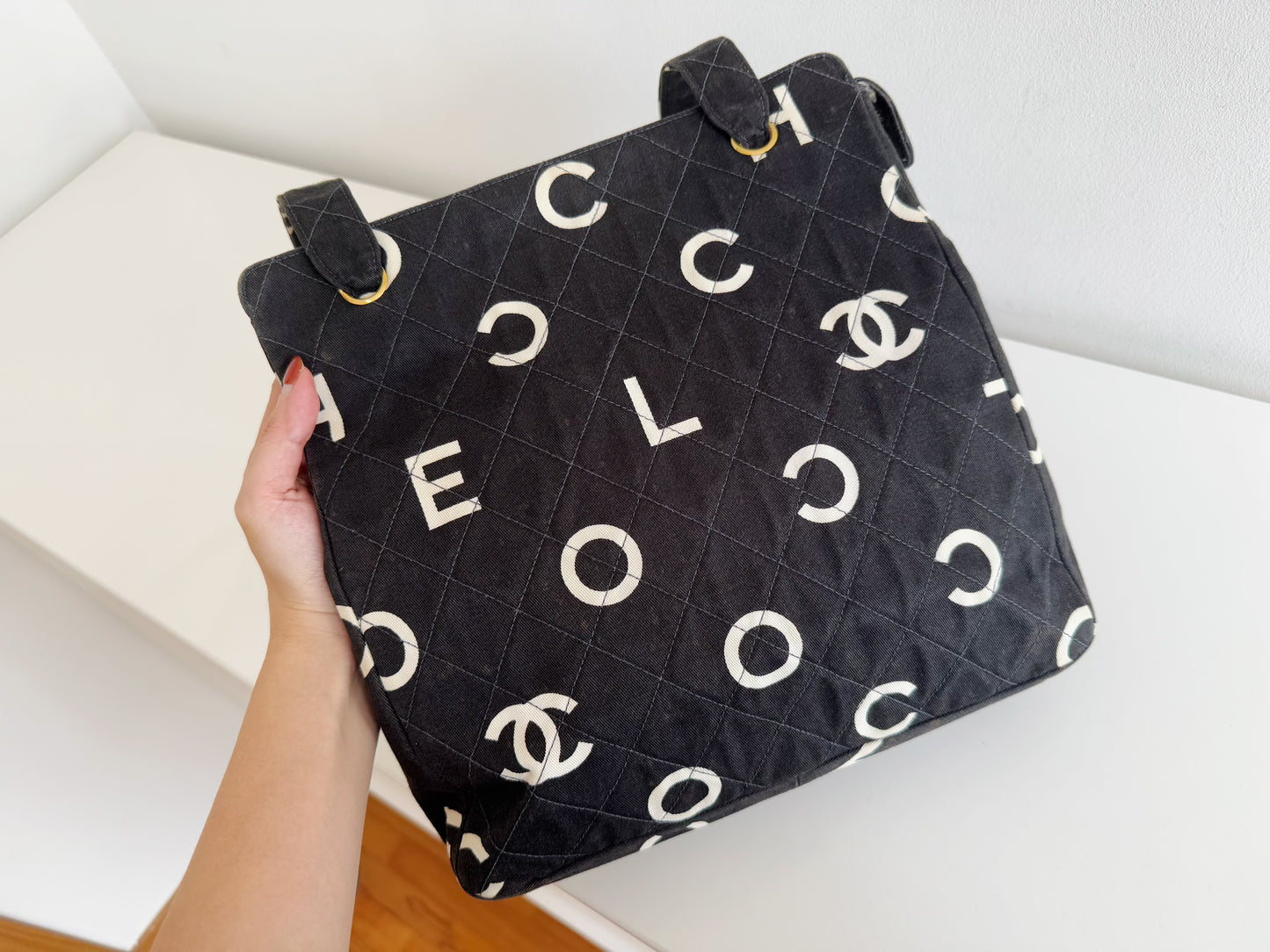 Chanel Vintage Alphabet Cloth Tote Shoulder Bag