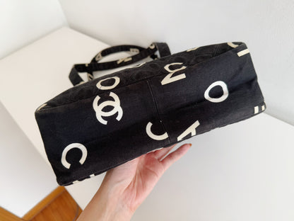 Chanel Vintage Alphabet Cloth Tote Shoulder Bag