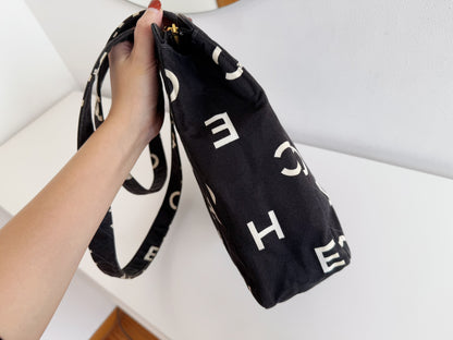 Chanel Vintage Alphabet Cloth Tote Shoulder Bag