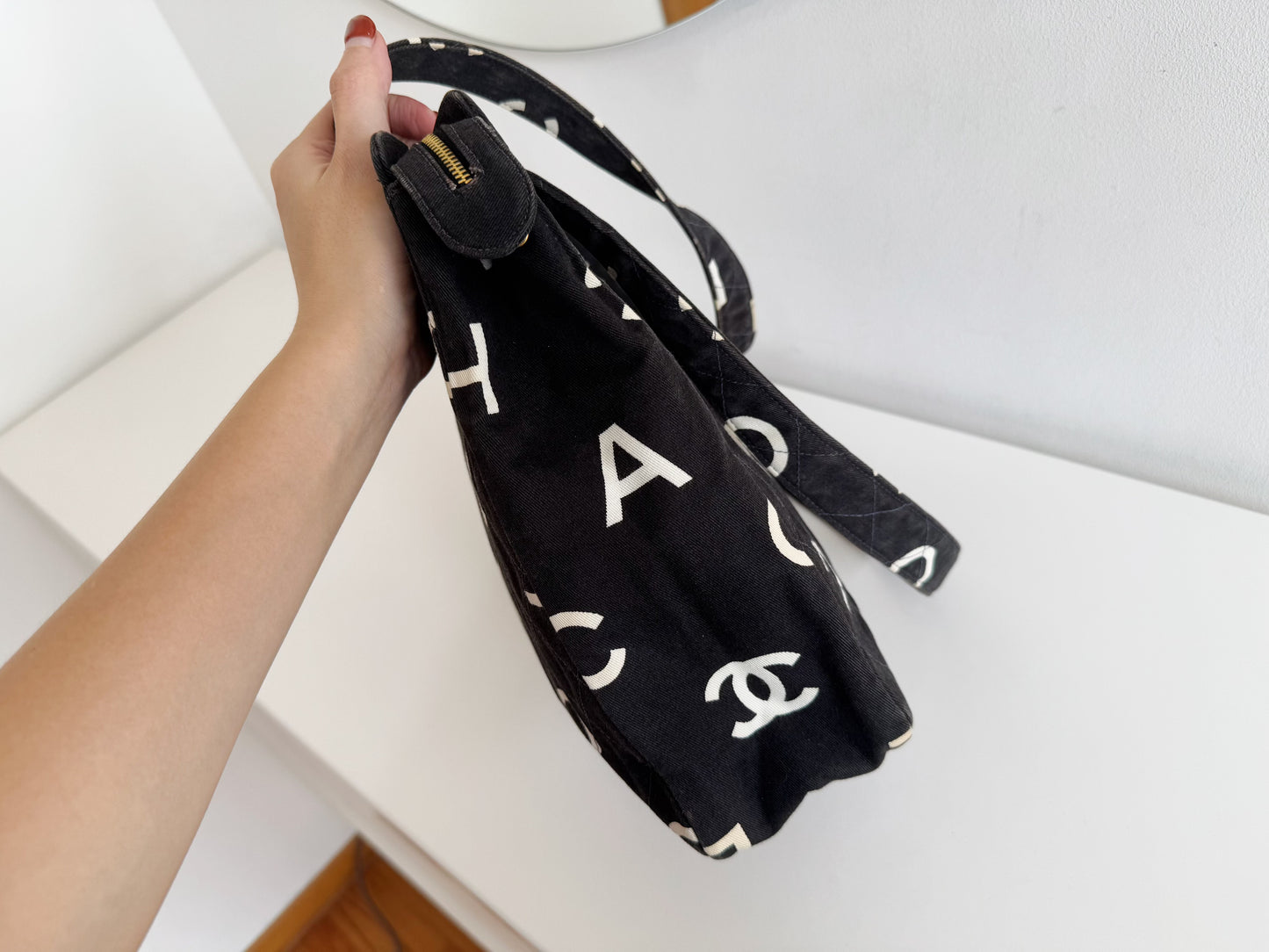 Chanel Vintage Alphabet Cloth Tote Shoulder Bag