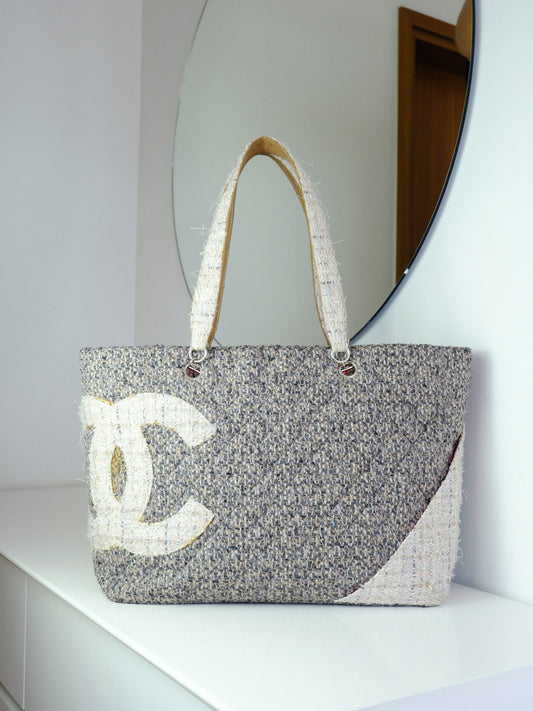 Chanel Vintage Cambon Tweed Tote Shoulder Bag