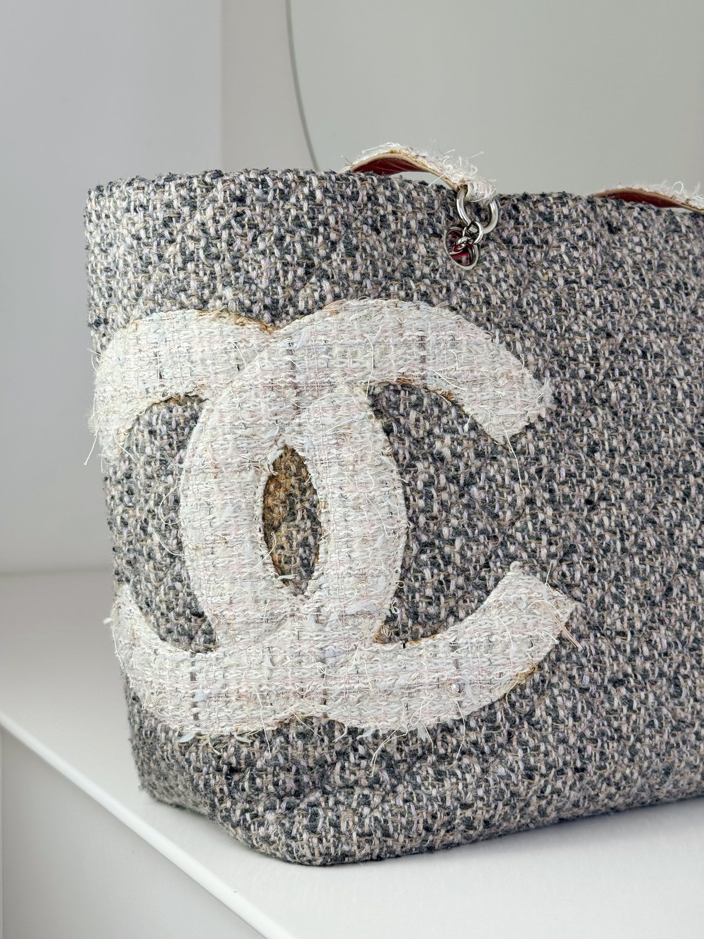 Chanel Vintage Cambon Tweed Tote Shoulder Bag