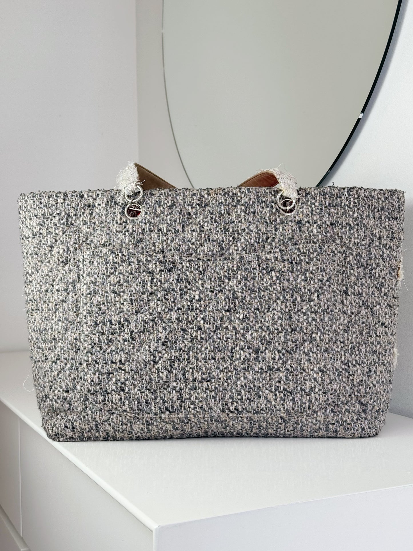 Chanel Vintage Cambon Tweed Tote Shoulder Bag