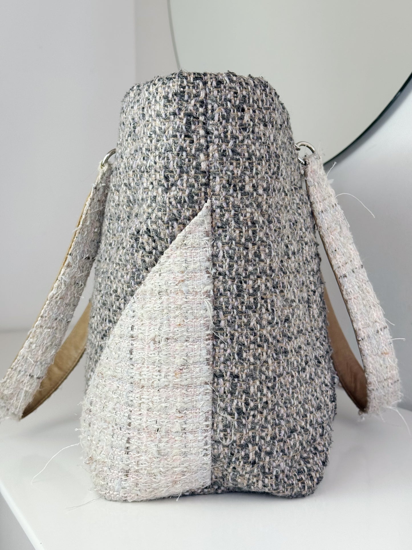 Chanel Vintage Cambon Tweed Tote Shoulder Bag