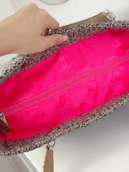 Chanel Vintage Cambon Tweed Tote Shoulder Bag