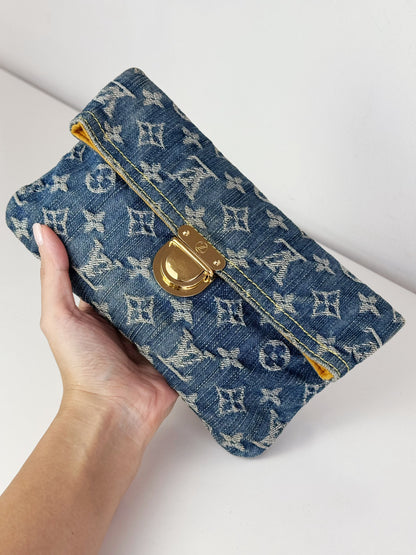 Louis Vuitton Vintage Denim Pochette Plat Clutch Handbag Crossbody Bag