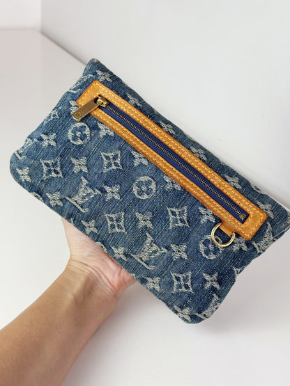 Louis Vuitton Vintage Denim Pochette Plat Clutch Handbag Crossbody Bag