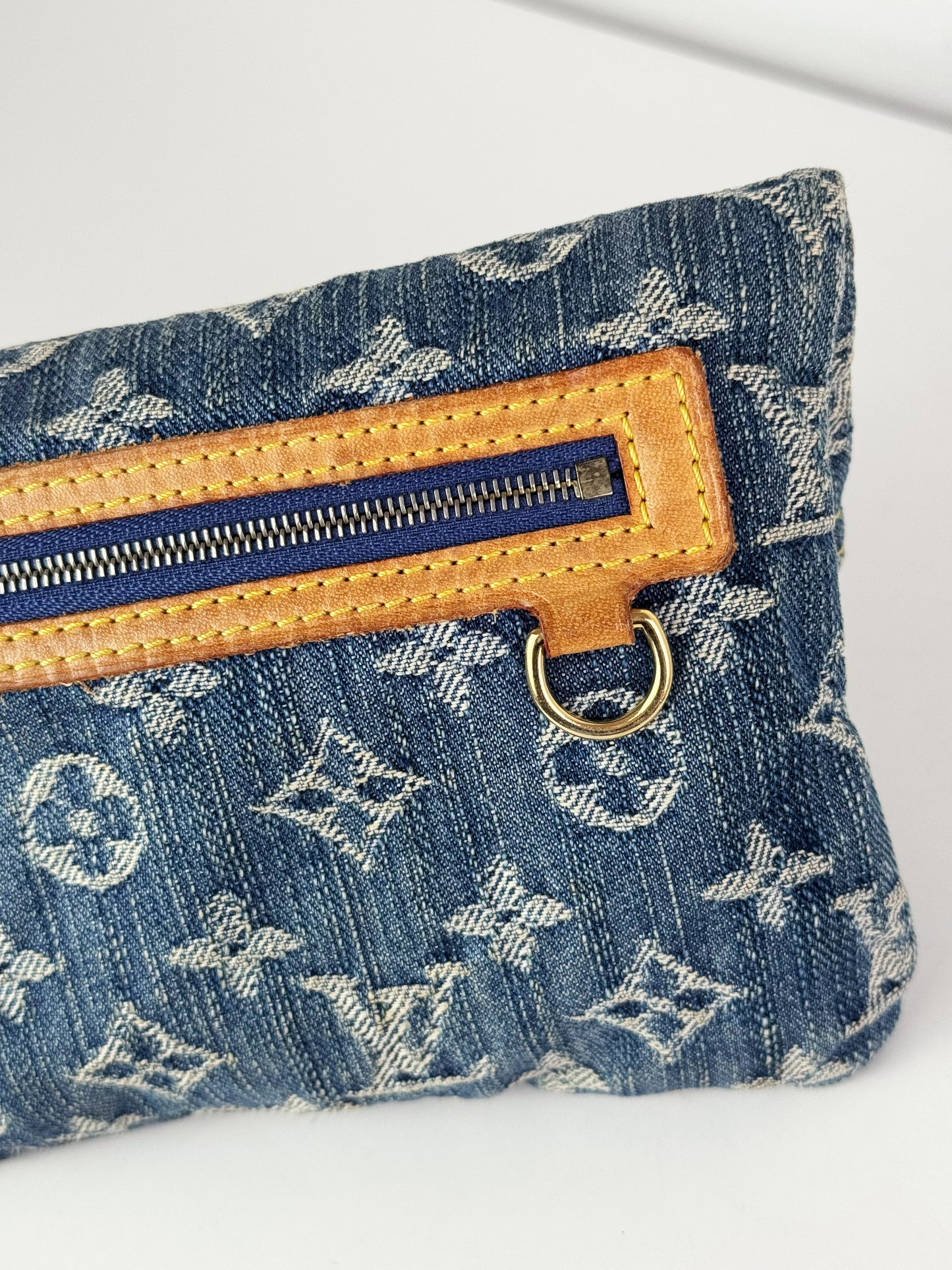 Louis Vuitton Vintage Denim Pochette Plat Clutch Handbag Crossbody Bag