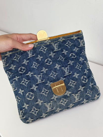 Louis Vuitton Vintage Denim Pochette Plat Clutch Handbag Crossbody Bag
