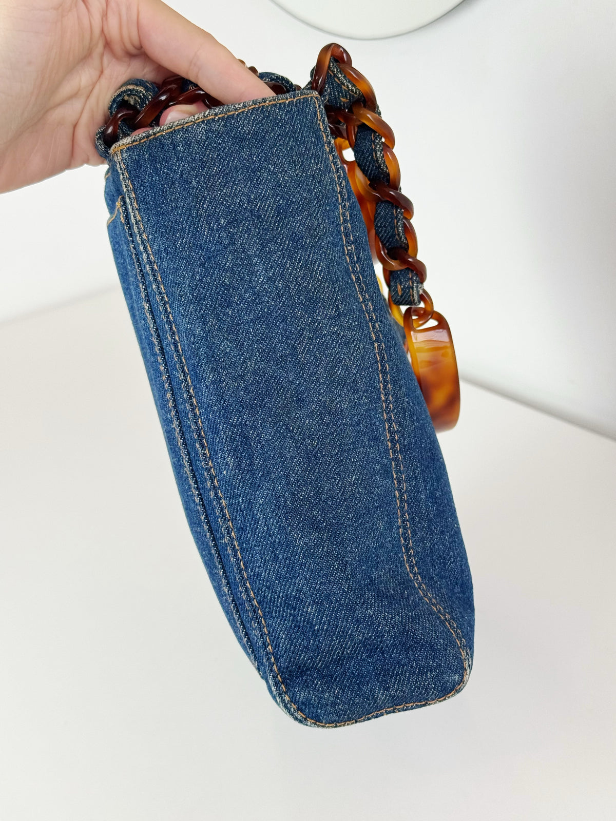 Chanel Vintage Tortoise Shell Plastic Denim Coco Mark Shoulder Tote Bag