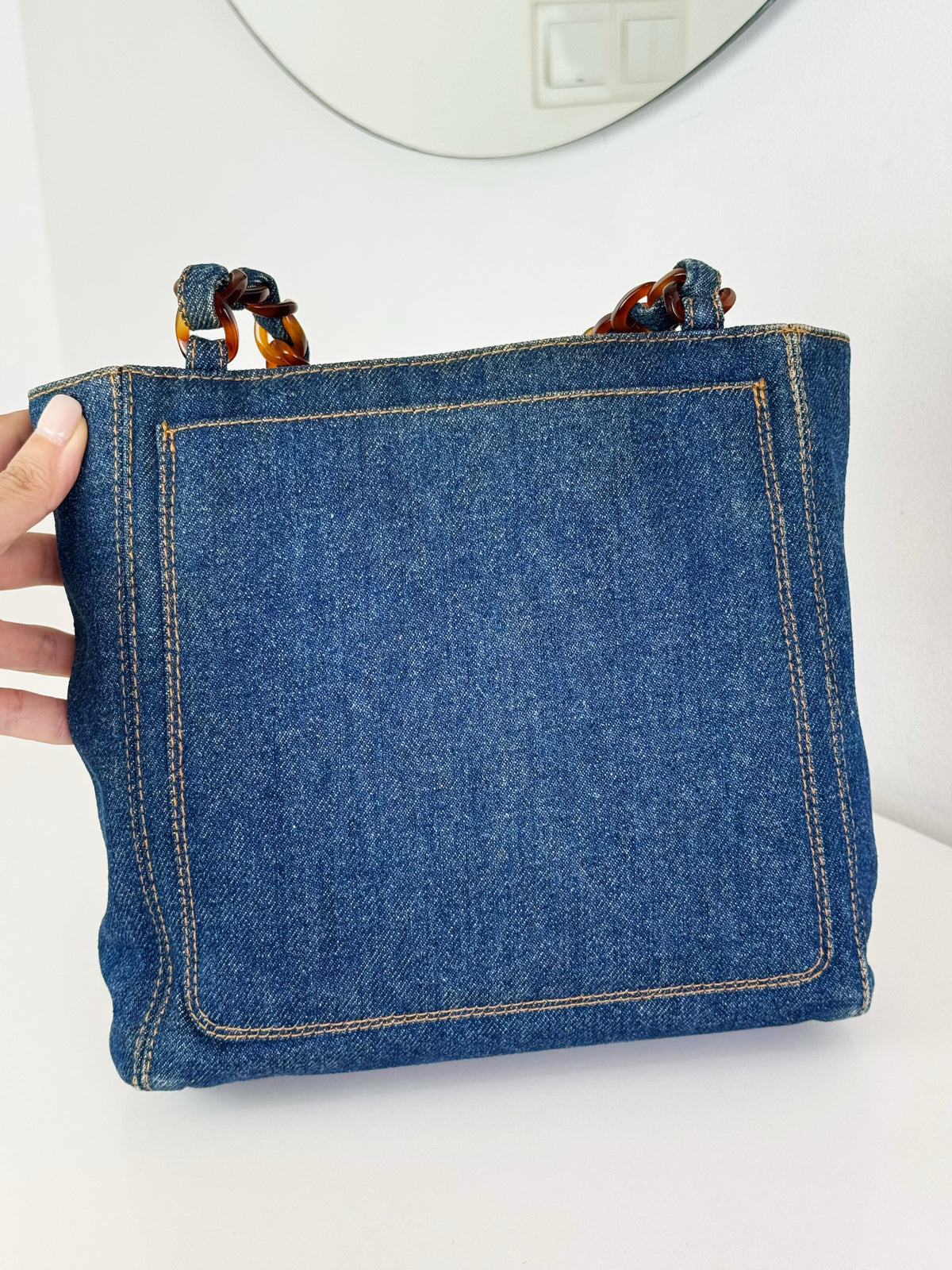 Chanel Vintage Tortoise Shell Plastic Denim Coco Mark Shoulder Tote Bag