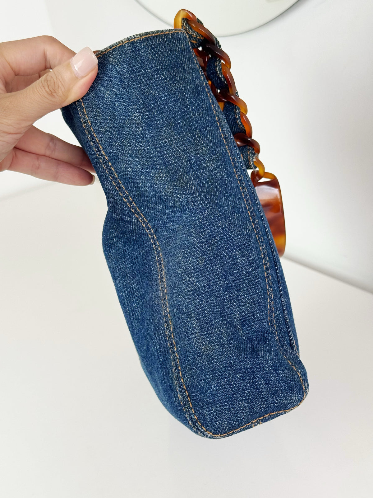 Chanel Vintage Tortoise Shell Plastic Denim Coco Mark Shoulder Tote Bag