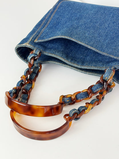 Chanel Vintage Tortoise Shell Plastic Denim Coco Mark Shoulder Tote Bag