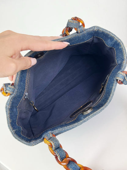 Chanel Vintage Tortoise Shell Plastic Denim Coco Mark Shoulder Tote Bag