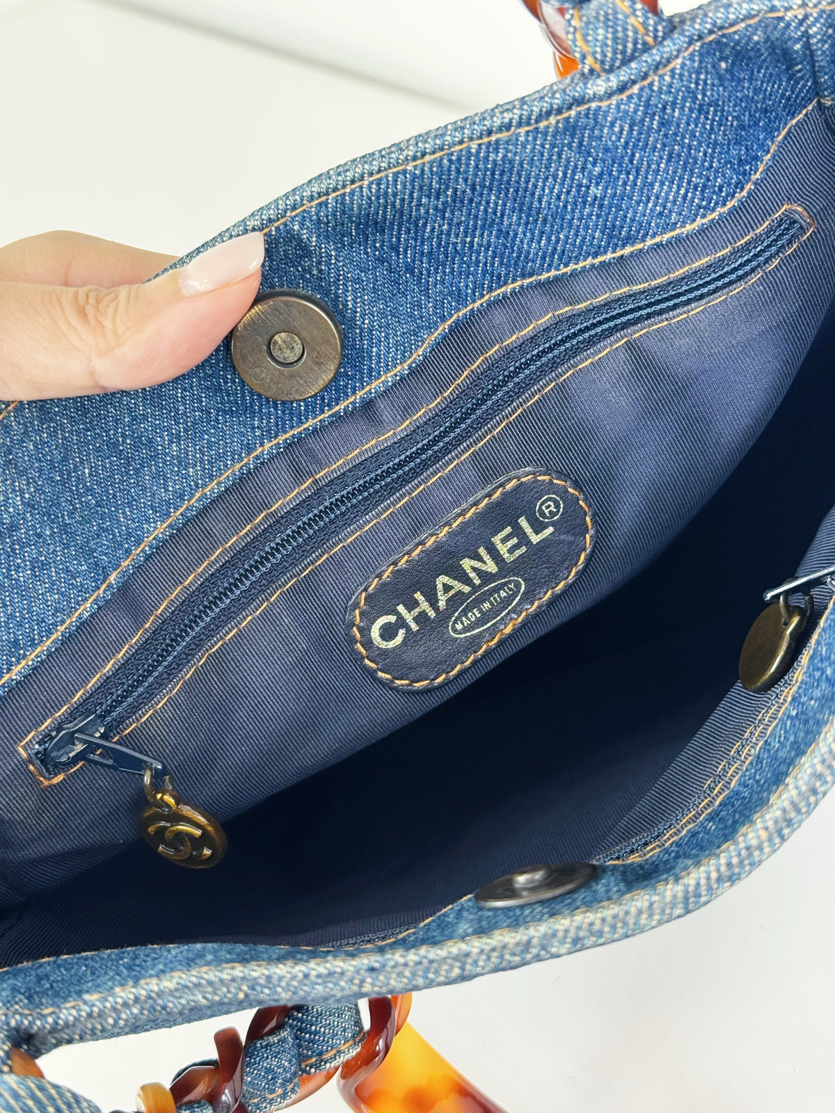 Chanel Vintage Tortoise Shell Plastic Denim Coco Mark Shoulder Tote Bag