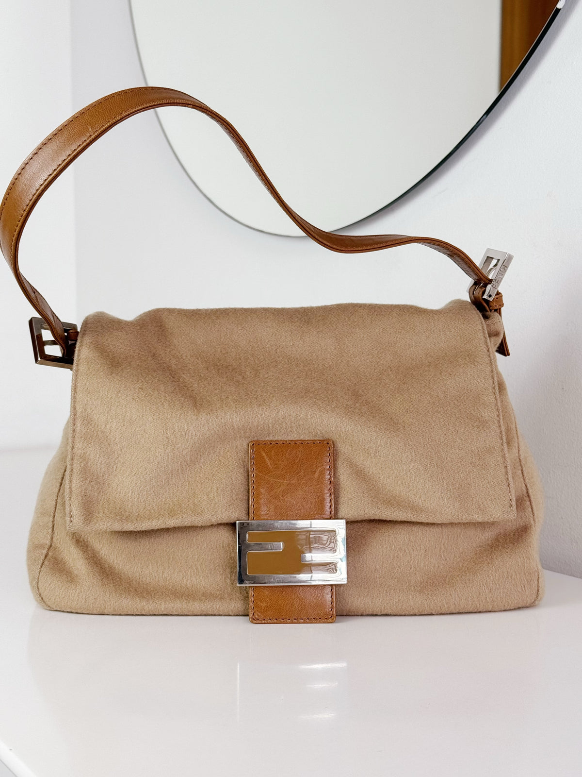 Fendi Vintage Beige Mamma Baguette Shoulder Bag