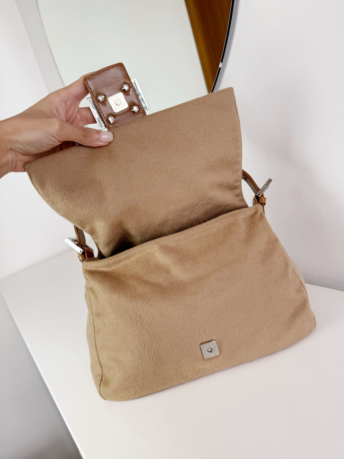 Fendi Vintage Beige Mamma Baguette Shoulder Bag