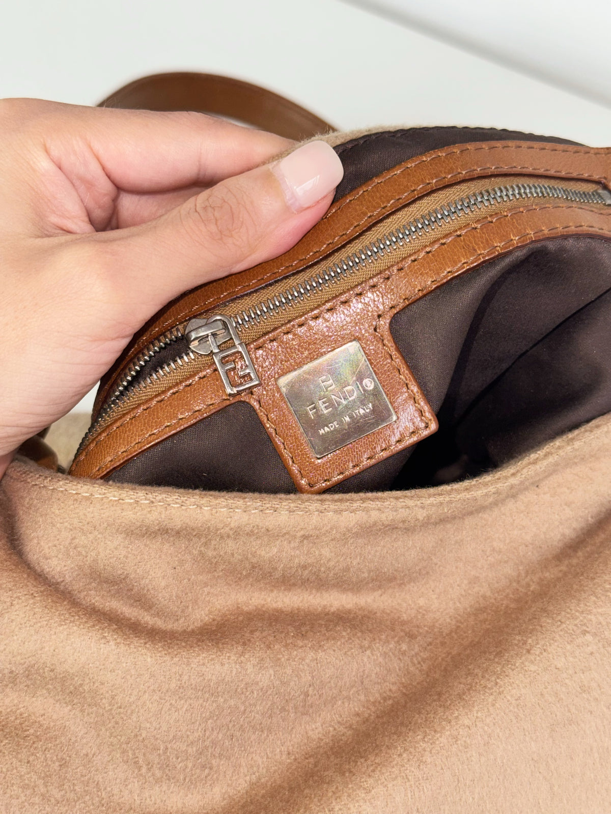 Fendi Vintage Beige Mamma Baguette Shoulder Bag