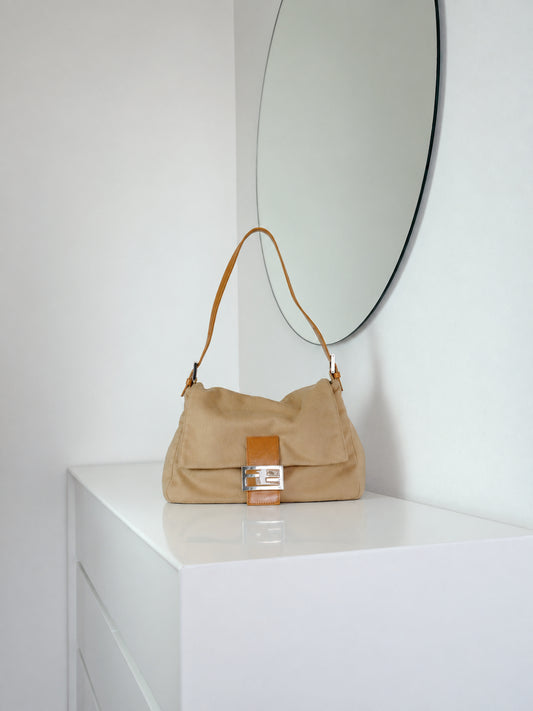 Fendi Vintage Beige Mamma Baguette Shoulder Bag