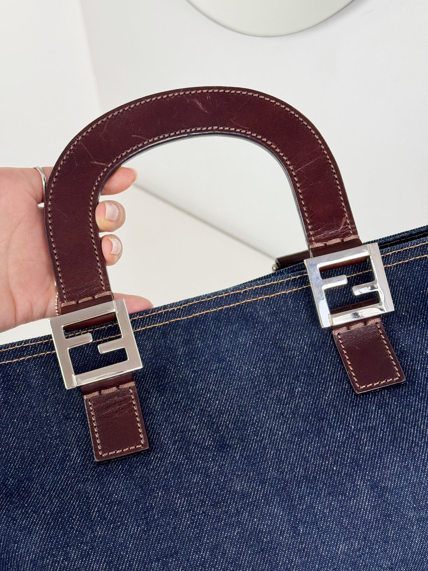 Fendi Vintage Denim Top Handle Tote Bag