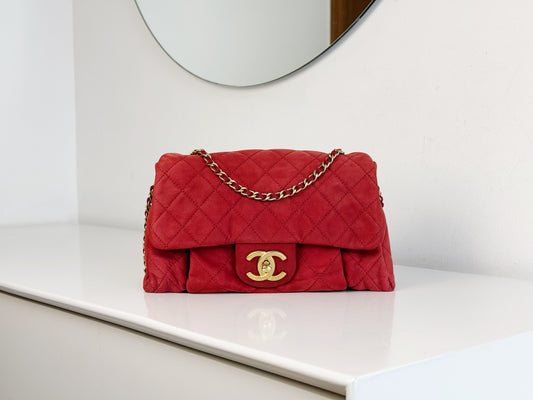 Chanel Vintage Red Leather Chain Crossbody Bag