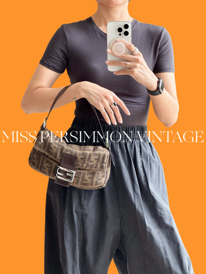 Fendi Vintage Zucca Cashmere Baguette Shoulder Bag