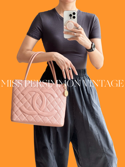 Chanel Vintage Caviar Medallion Tote Shoulder Bag